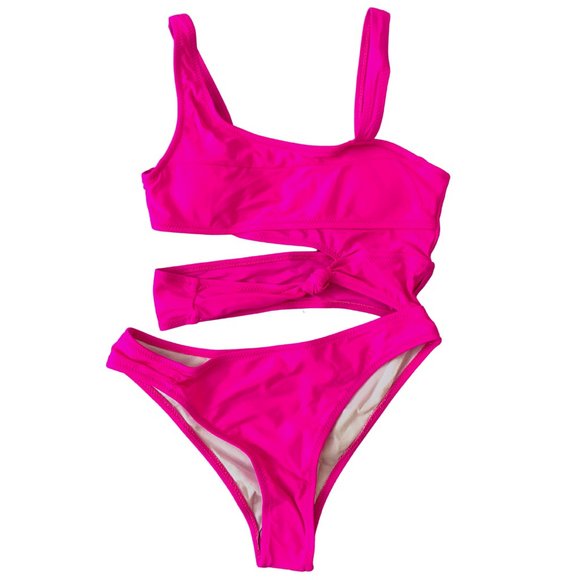 Bandage Cut-Out Knotted One-Piece Swimsuit in Rose Pink - Picture 5 of 9